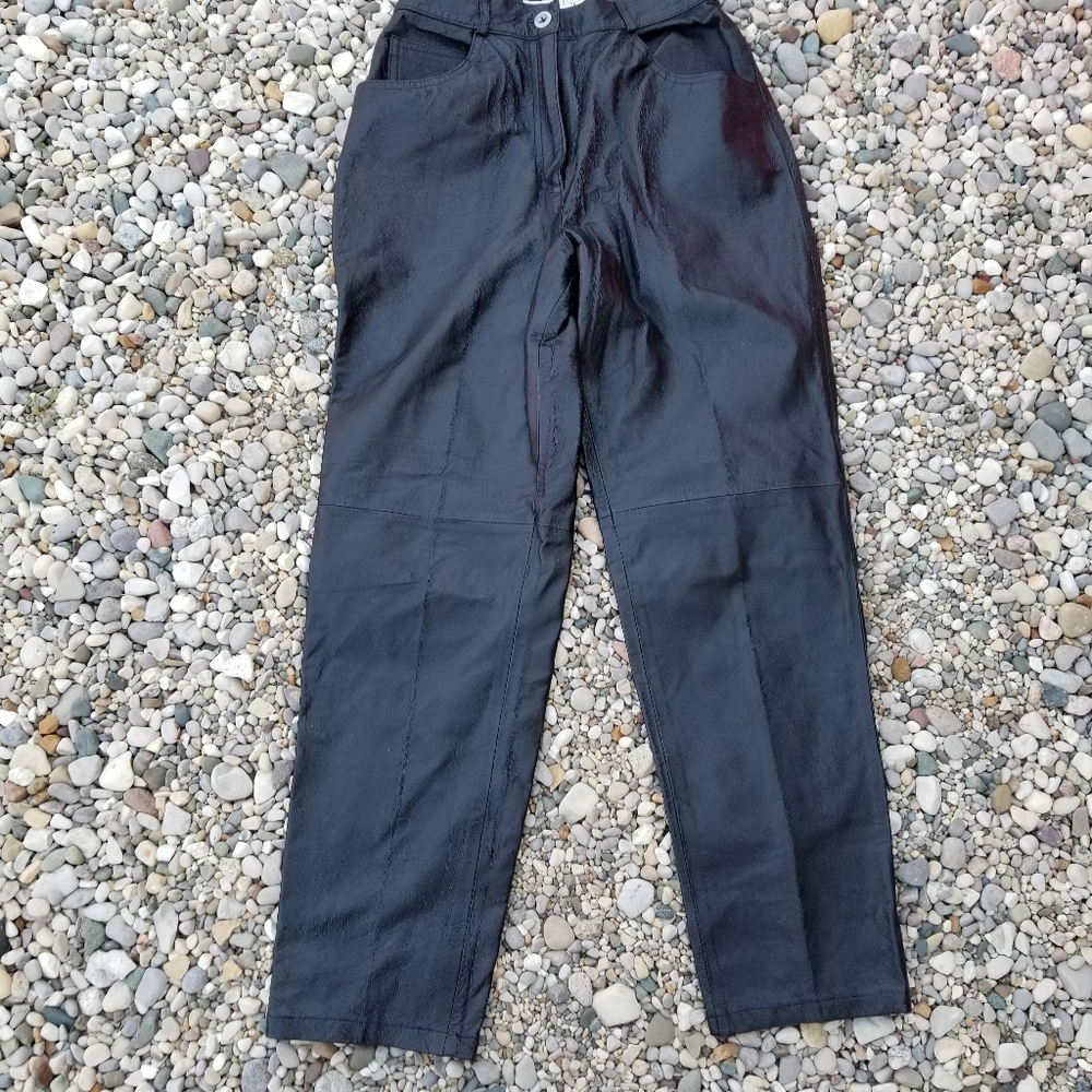 Vtg Towerhill Collection Black Leather Moto Pants Sz 6 (27×28) Hi Waisted
